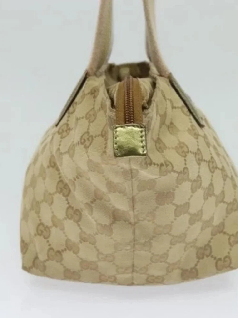 GUCCI GG Canvas Sherry Line Hand Bag Beige Gold pink 131228 Auth ac3698 - Picture 3 of 15